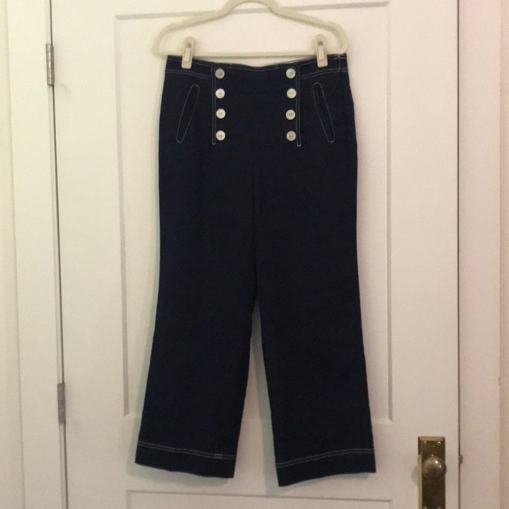 Navy JCrew Linen Wide Leg Sailor Pants